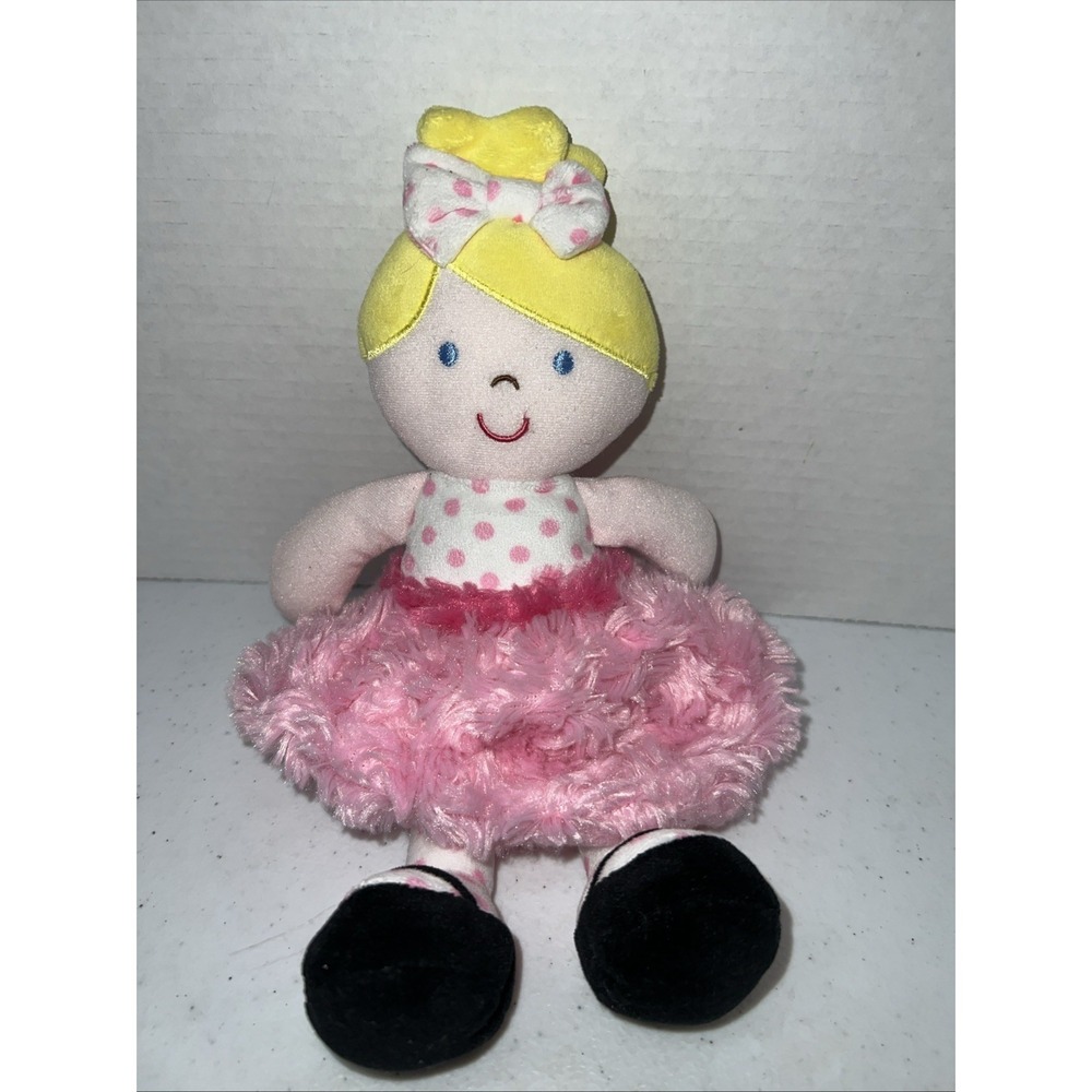 Okie Dokie Baby Doll Rattle Plush Toy Pink Polka Dot Blonde Stuffed Dress 11